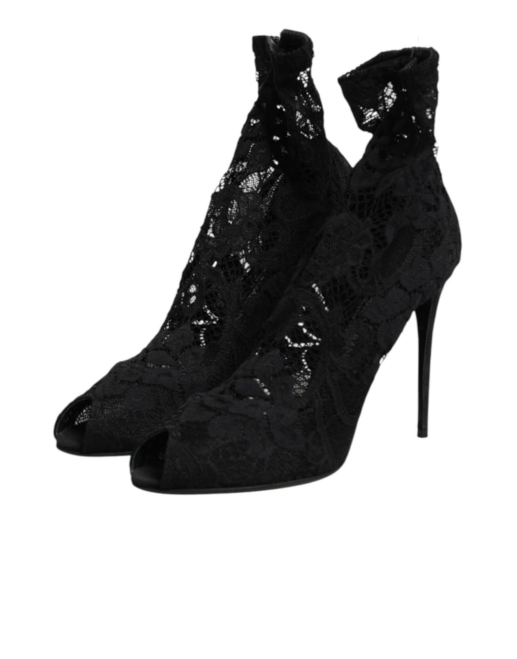 Black Stretch Taormina Lace Boots Shoes