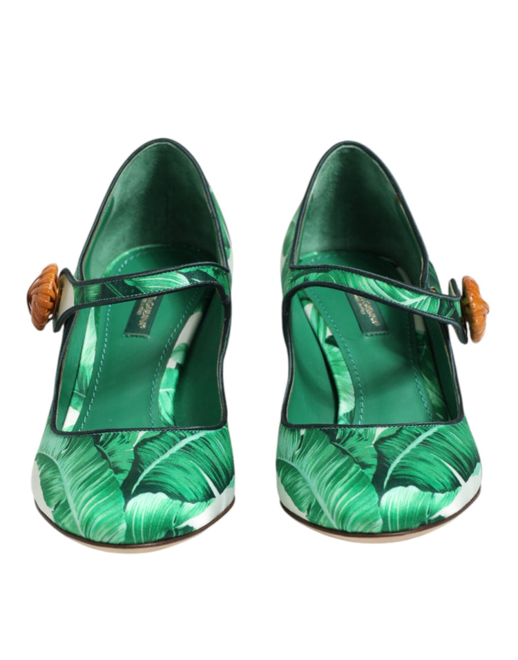 Green Silk MARY JANES Leaf Sandals Shoes