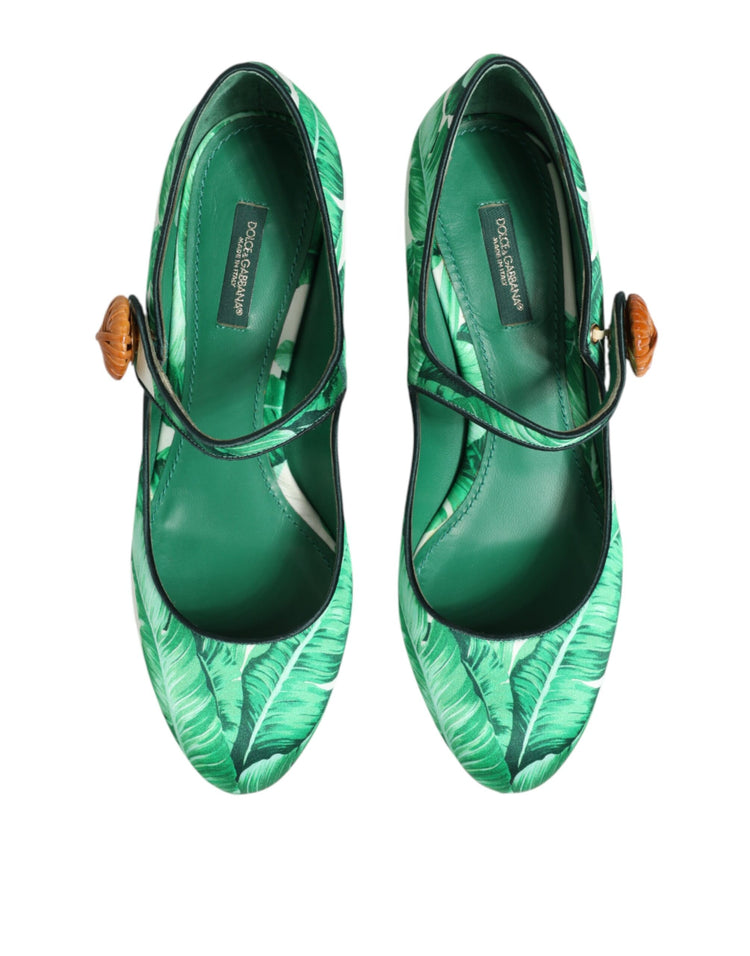 Green Silk MARY JANES Leaf Sandals Shoes