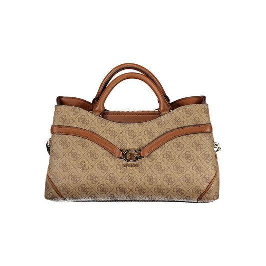 Beige Polyurethane Women Handbag