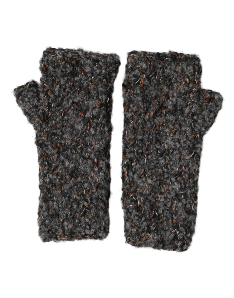 Gray Virgin Wool Knitted Fingerless Men Gloves