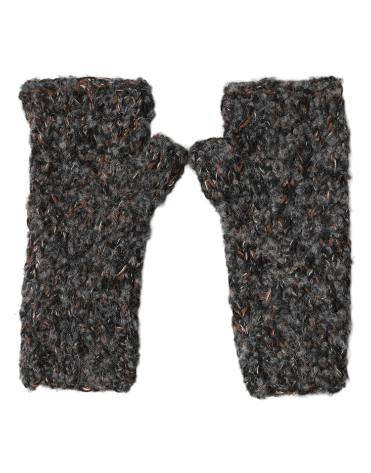 Gray Virgin Wool Knitted Fingerless Men Gloves