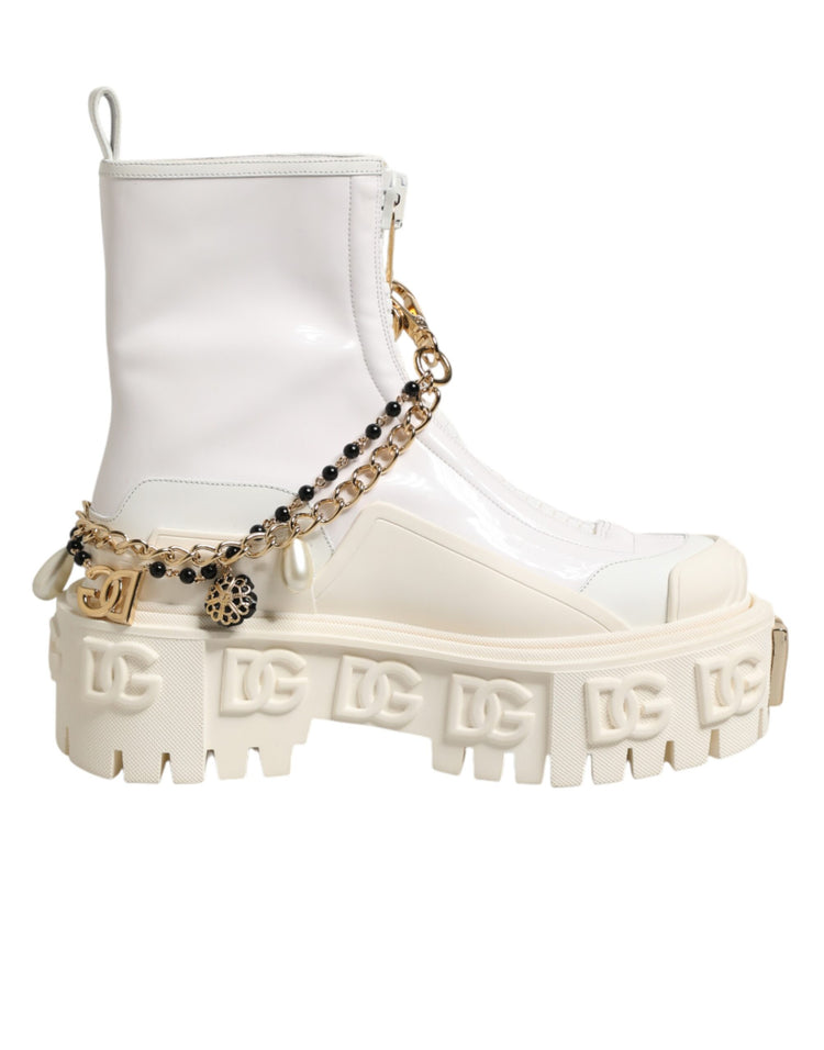 White Leather Rubber Logo Ankle Boots Shoes