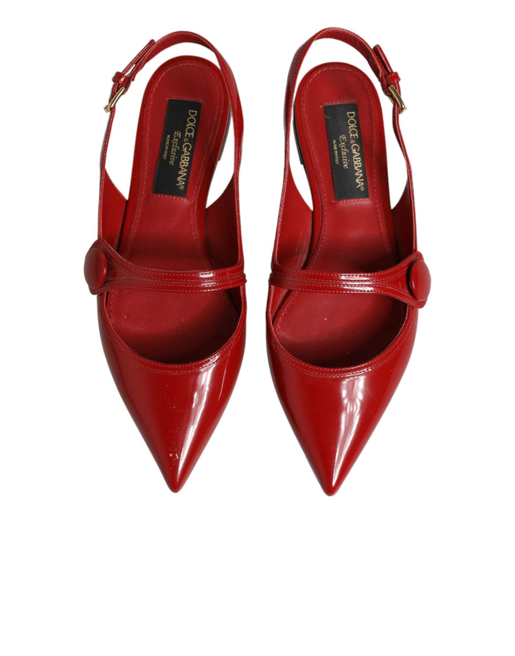 Red Leather Slingback Flats Sandals Shoes