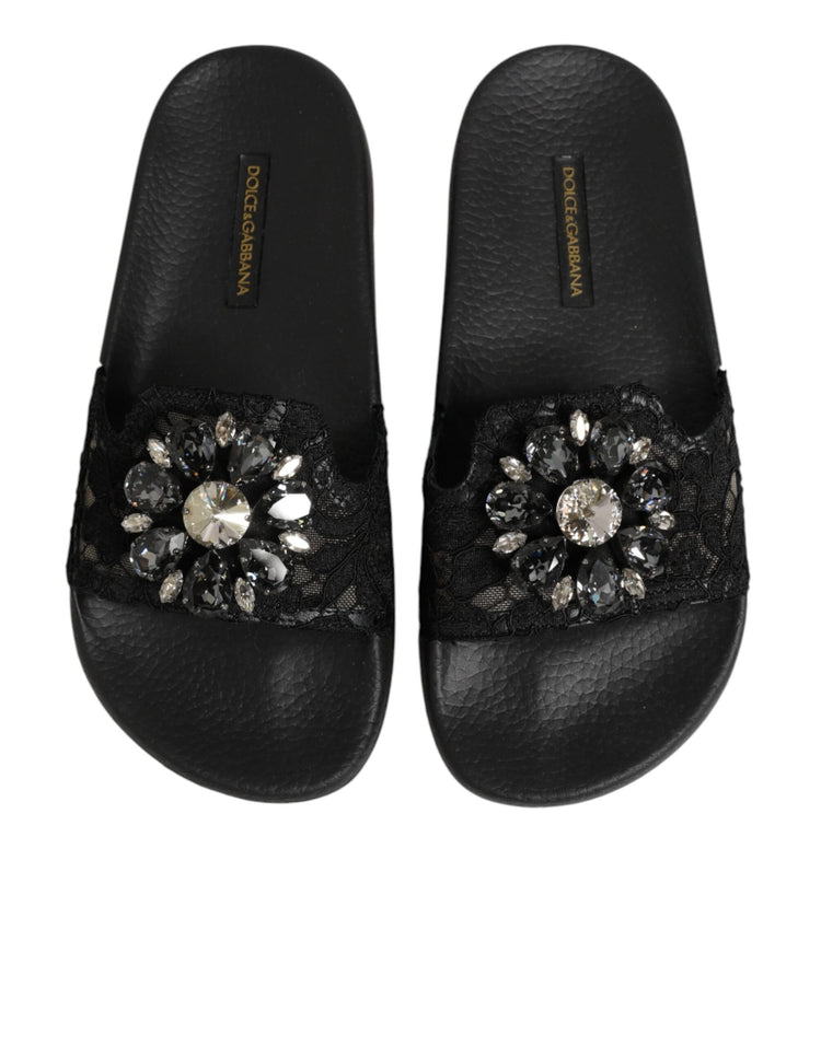 Black Devotion Matelassé Leather Slides Shoes