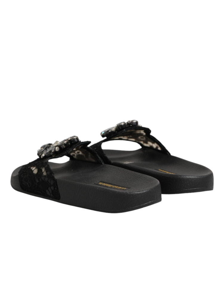 Black Devotion Matelassé Leather Slides Shoes