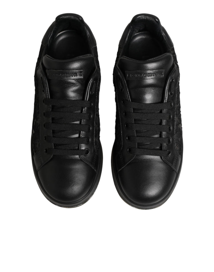 Black Floral Lace Low Top Sneakers Shoes