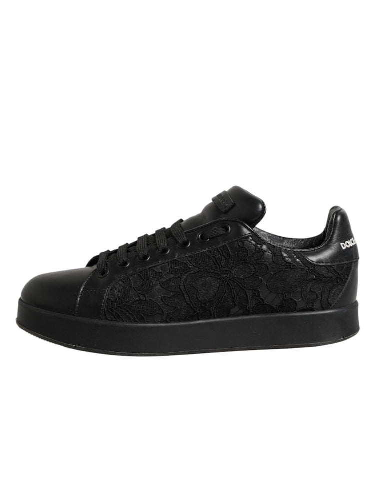 Black Floral Lace Low Top Sneakers Shoes