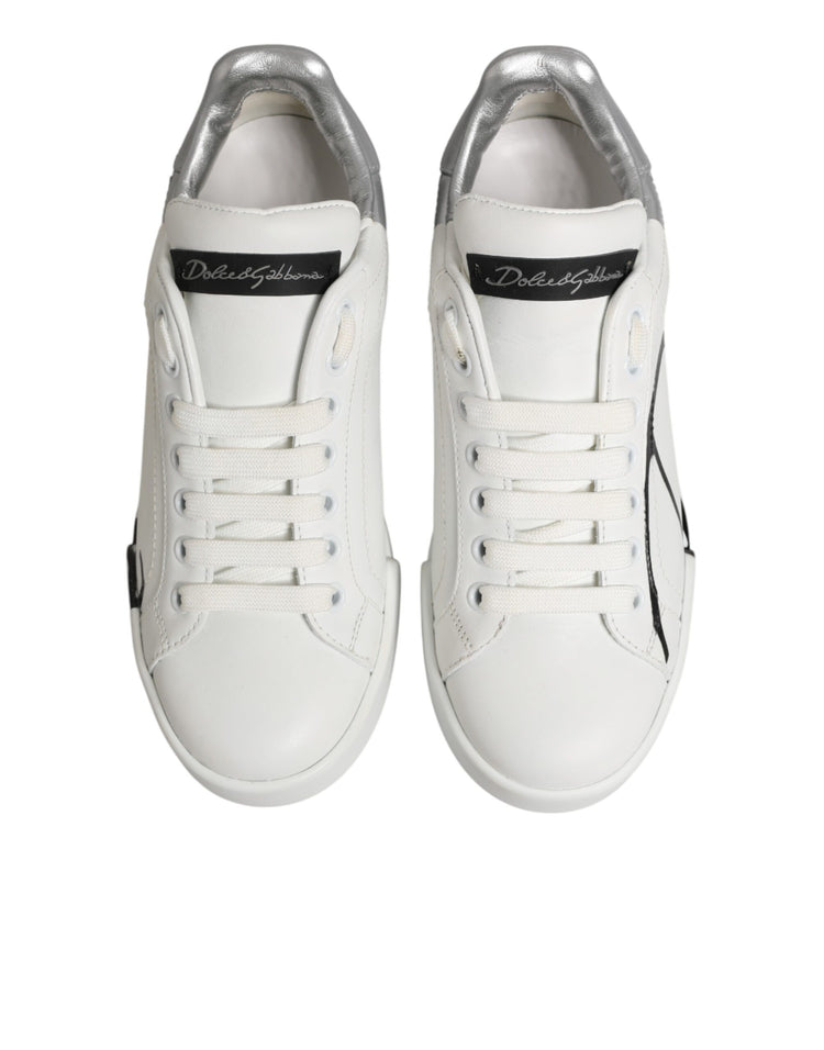 White Gray Low Top Leather Sneaker Shoes