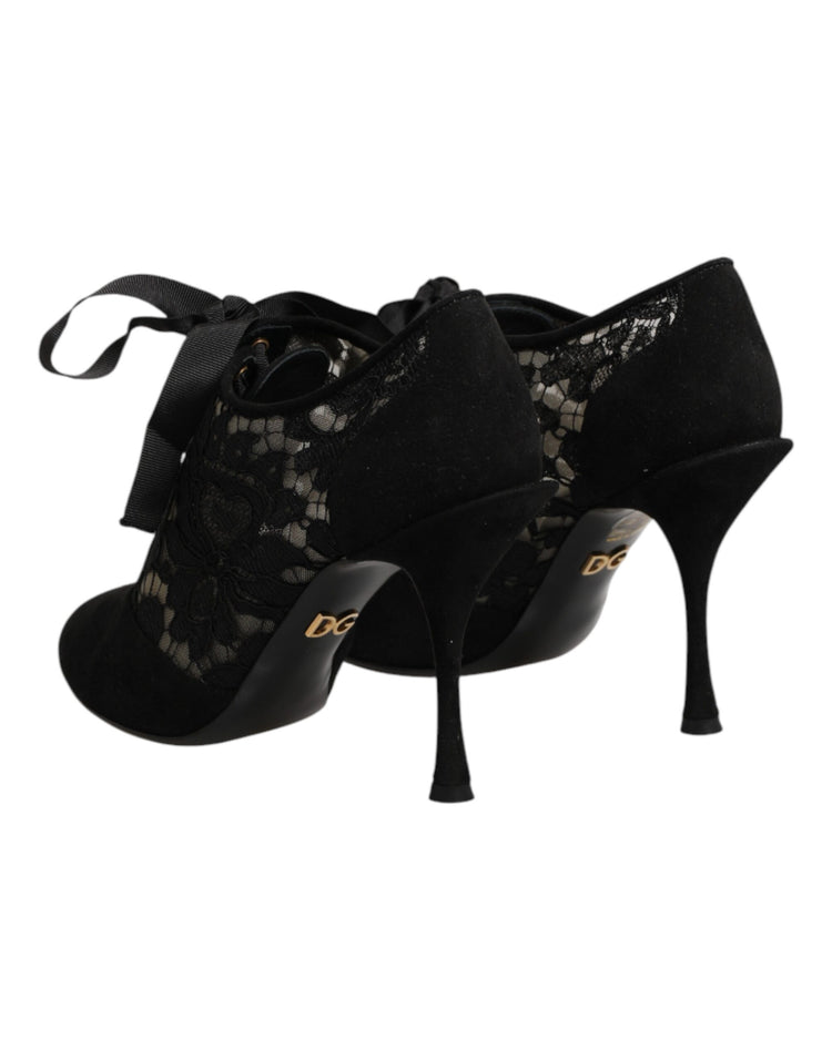 Black Floral High Heels LACE-UPS Pumps Shoes