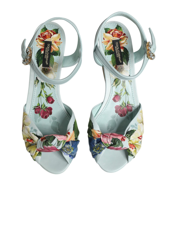 Green Floral Ankle Strap Wedge Sandals Shoes