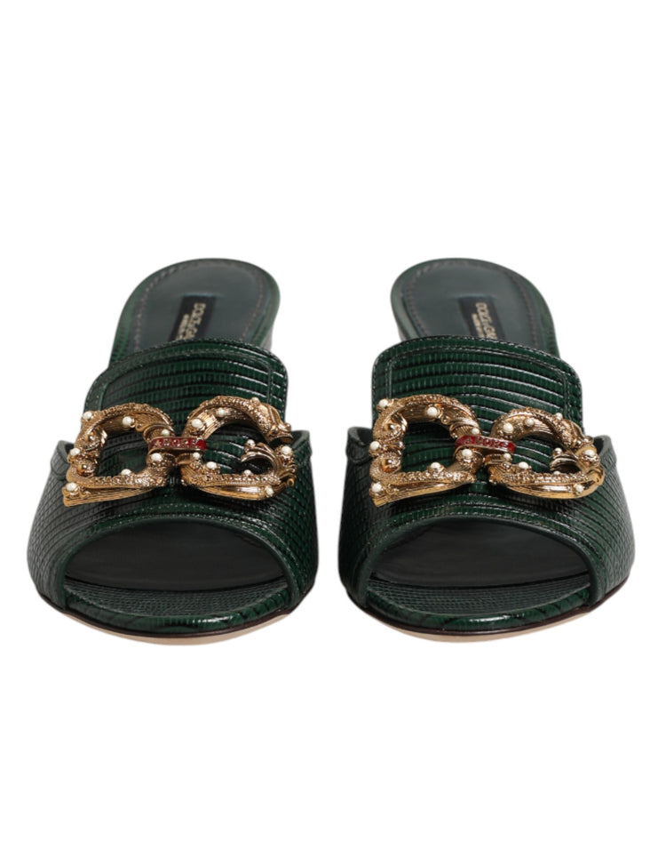 Green DG Amore Heel Slides Sandals Shoes