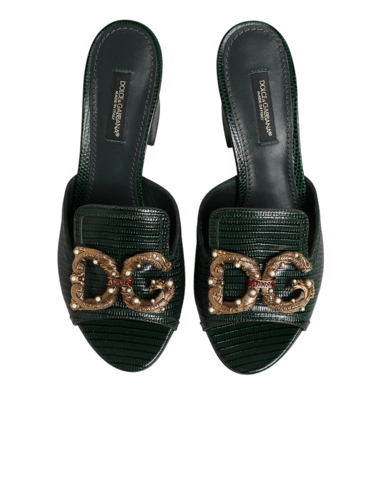 Green DG Amore Heel Slides Sandals Shoes