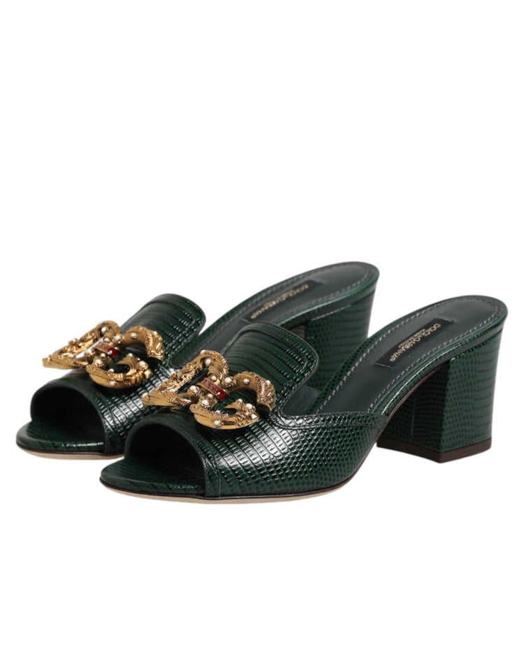 Green DG Amore Heel Slides Sandals Shoes