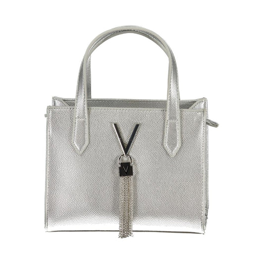 Silver Polyurethane Women's Handbag