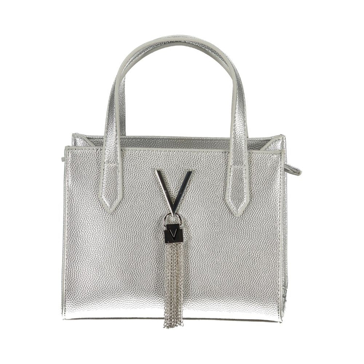 Silver Polyurethane Women's Handbag