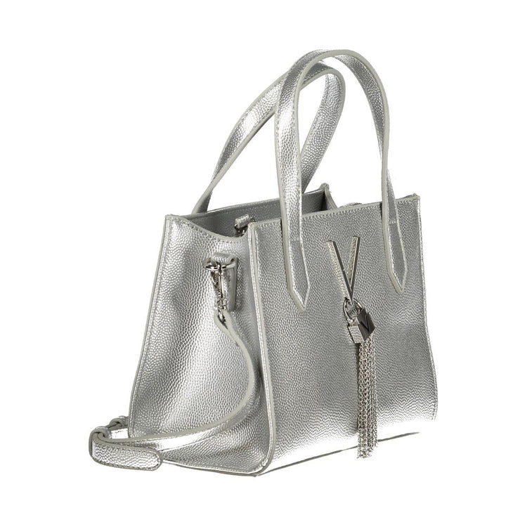 Silver Polyurethane Women's Handbag