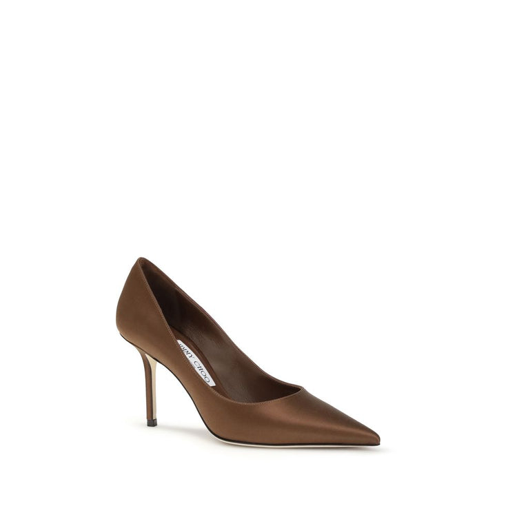 Brown Silk High Heel Pumps