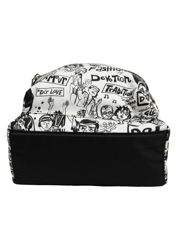 Black White Graffiti Print School Backpack Men Borse Bag