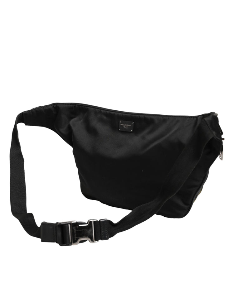 Black Logo Tape Print Waist Fanny Pack Men's Borse Bag