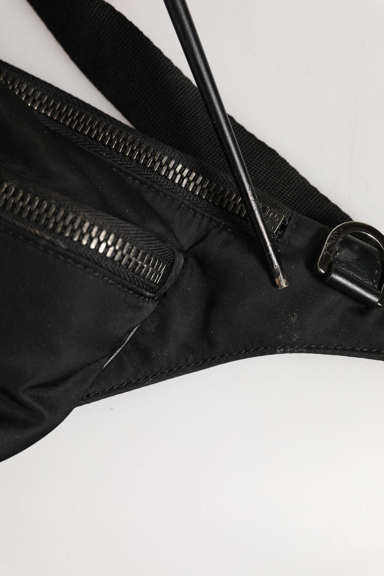 Black Logo Tape Print Waist Fanny Pack Men's Borse Bag