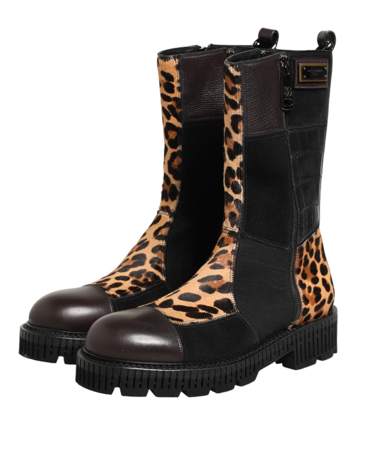 Multicolor Leopard Mid Calf Boots Shoes