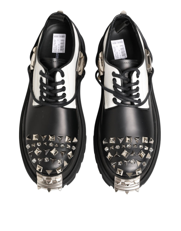 Black White Studded Men Formal Derby Shoes