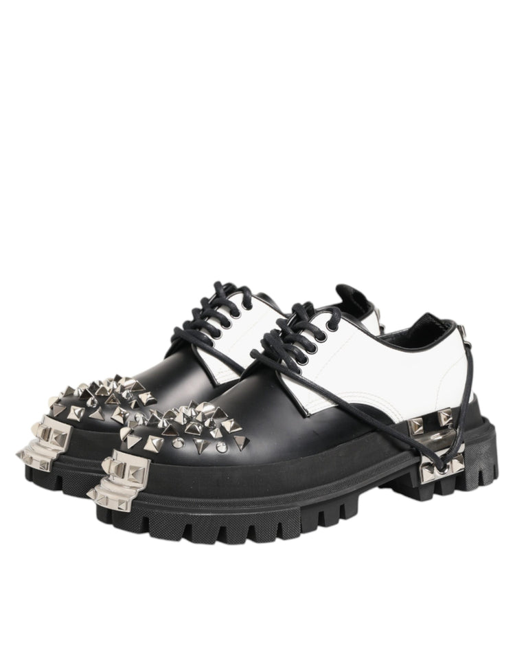 Black White Studded Men Formal Derby Shoes