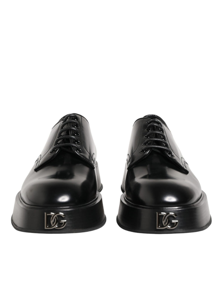 Black Calfskin Leather Men Derby Dress Shoes