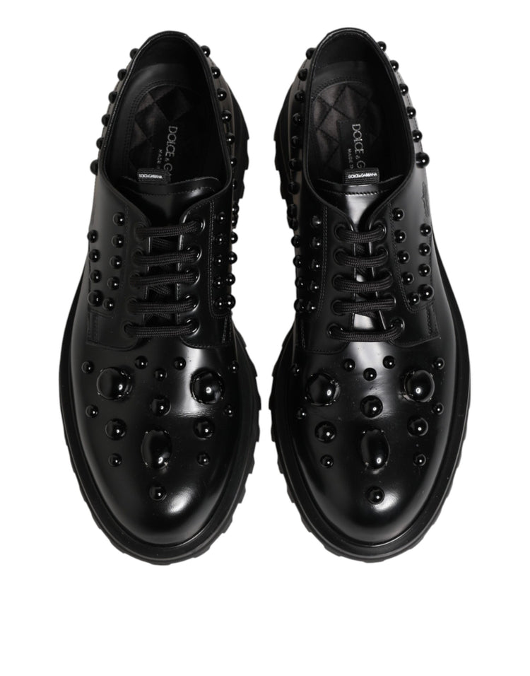 Black Leather Studded Men Formal Derby  Shoes