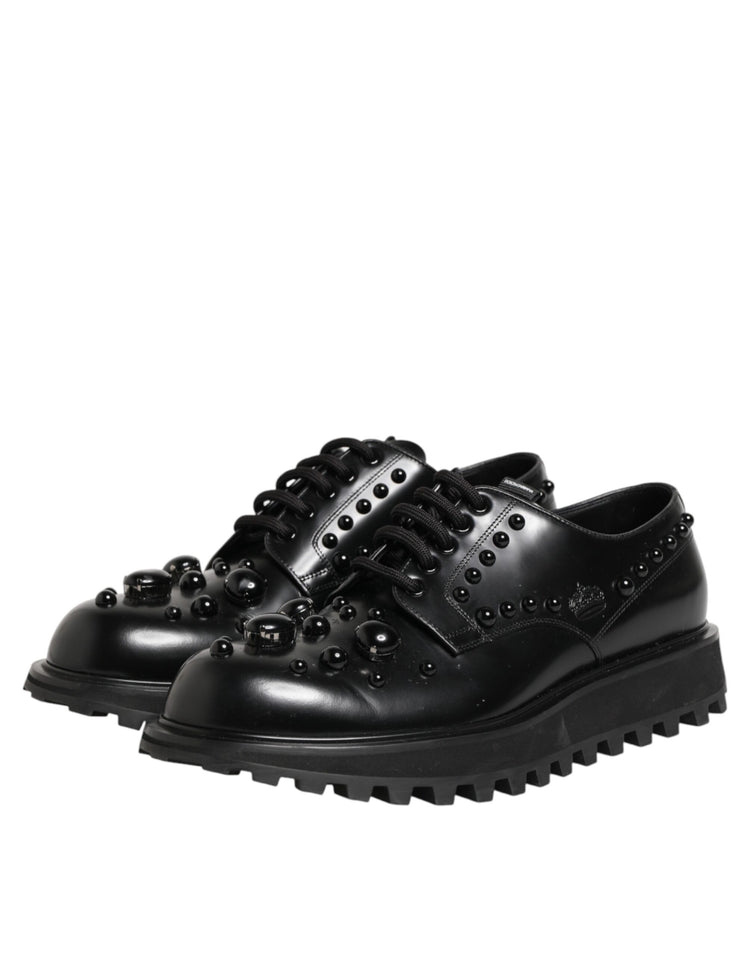 Black Leather Studded Men Formal Derby  Shoes