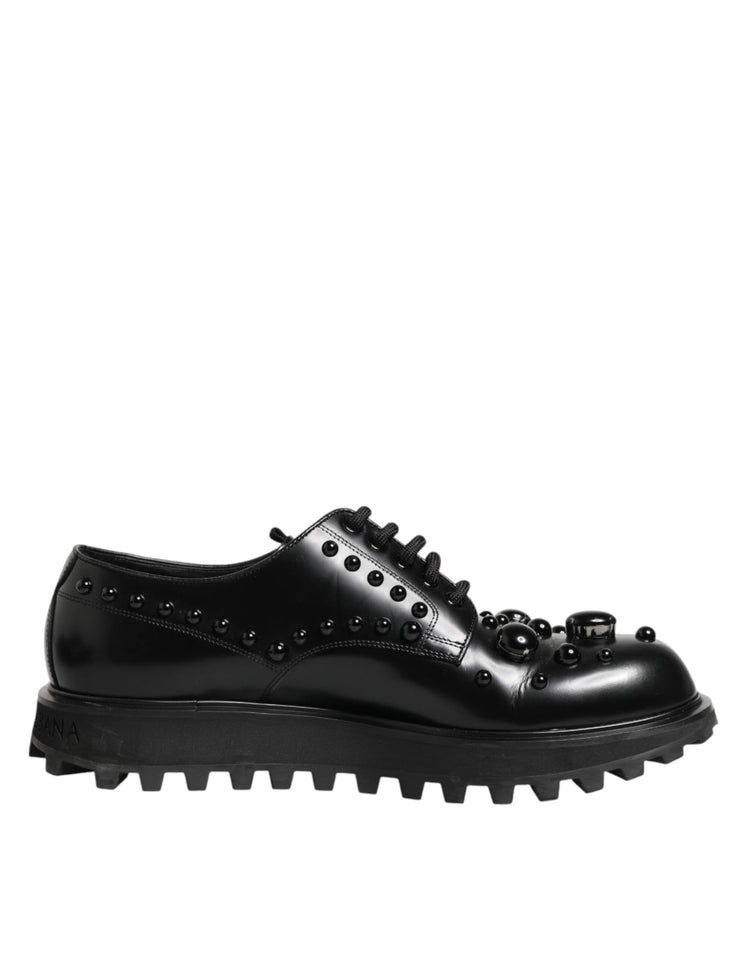Black Leather Studded Men Formal Derby  Shoes