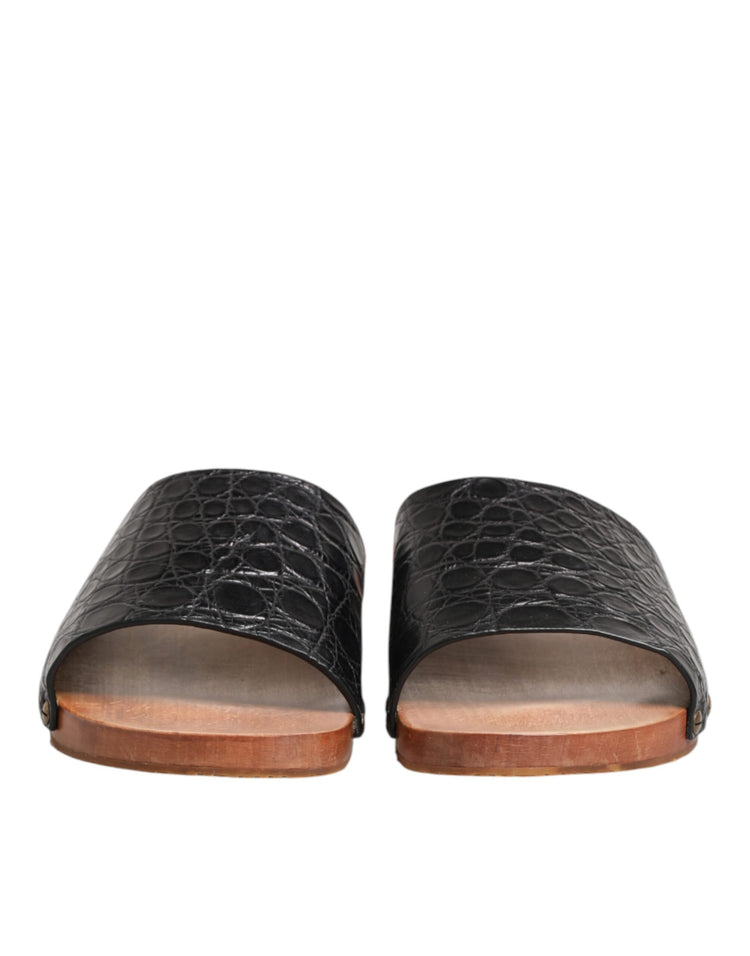 Black Brown Leather Slides Sandals Shoes
