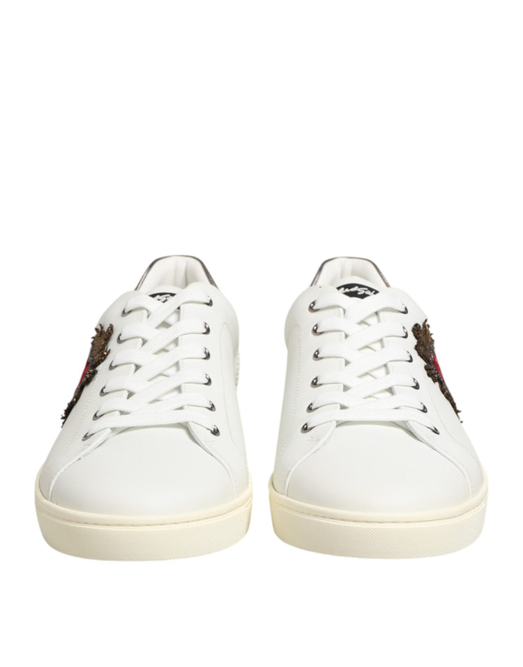 White Leather Heart Embellished Sneakers Shoes