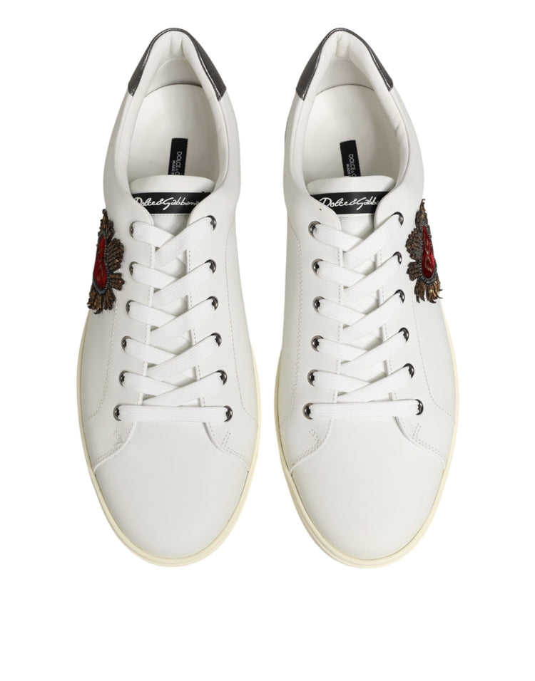 White Leather Heart Embellished Sneakers Shoes