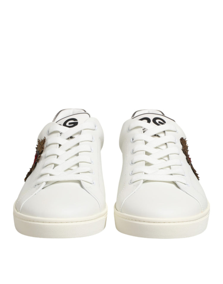 White Leather Heart Embellished Sneakers Shoes