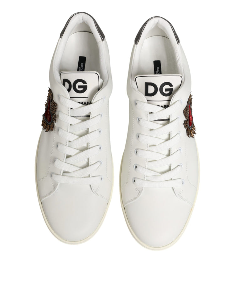 White Leather Heart Embellished Sneakers Shoes