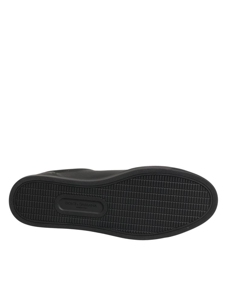 Black Leather Heart Embellished Sneakers Shoes