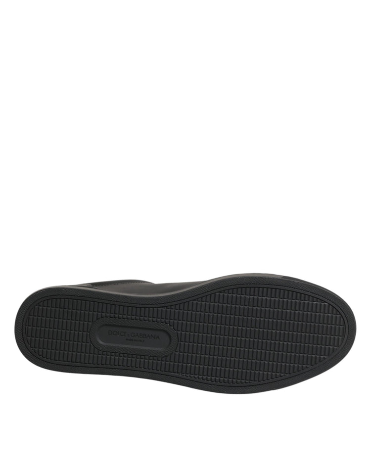 Black Leather Heart Embellished Sneakers Shoes