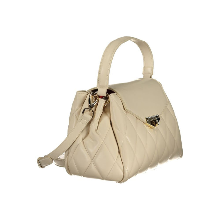 Beige Polyurethane Women Handbag
