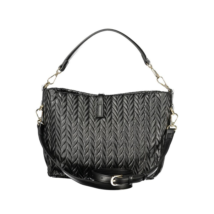 Black Polyurethane Women's Shoulder Bag