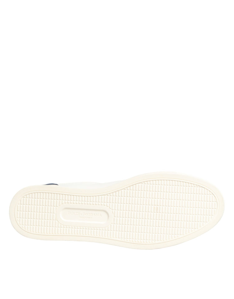 White Blue Leather Logo Patch Sneakers Shoes