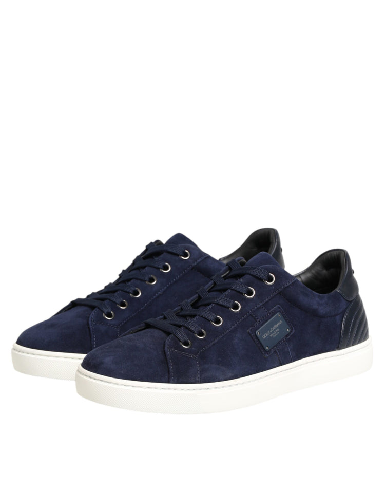 Blue Leather Suede Low Top Sneakers Shoes