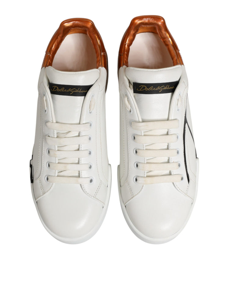 White Brown Leather Low Top Sneakers  Shoes