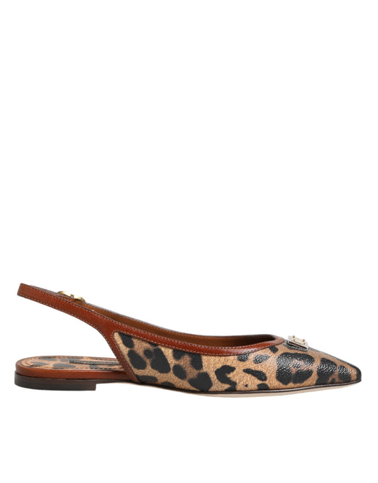 Brown Leopard Slingback Flats Sandals Shoes