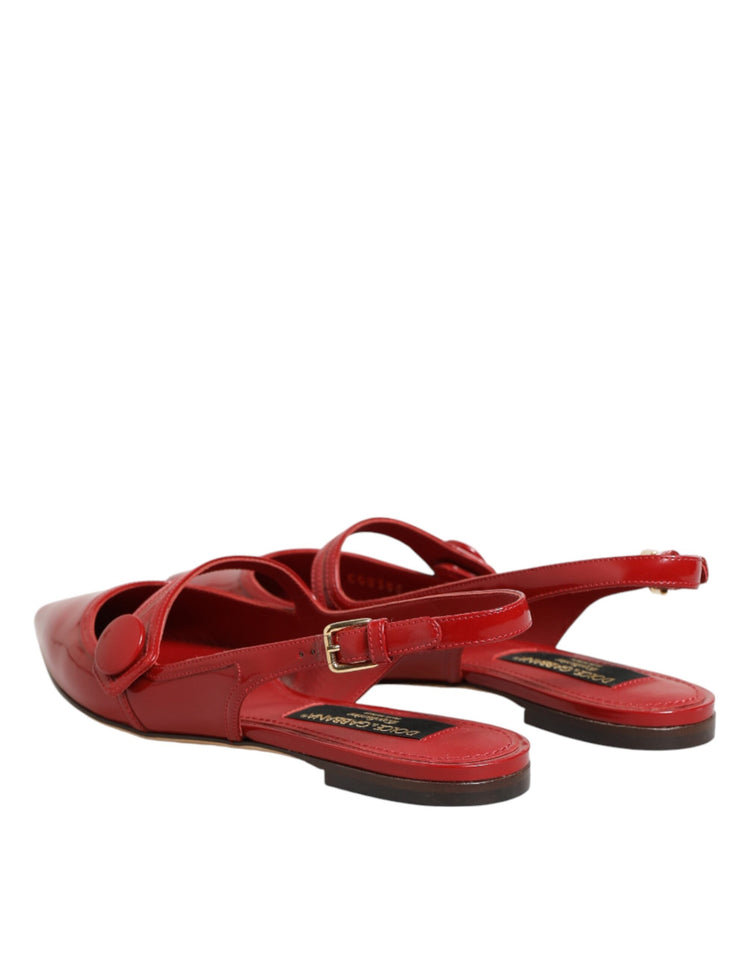 Red Leather Slingback Flats Sandals Shoes
