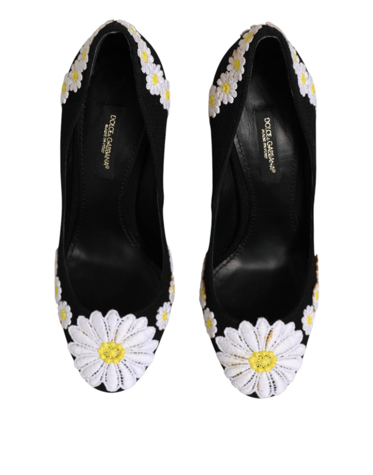 Black Wool Suede Daisy Heels Pump Shoes