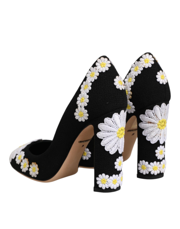 Black Wool Suede Daisy Heels Pump Shoes