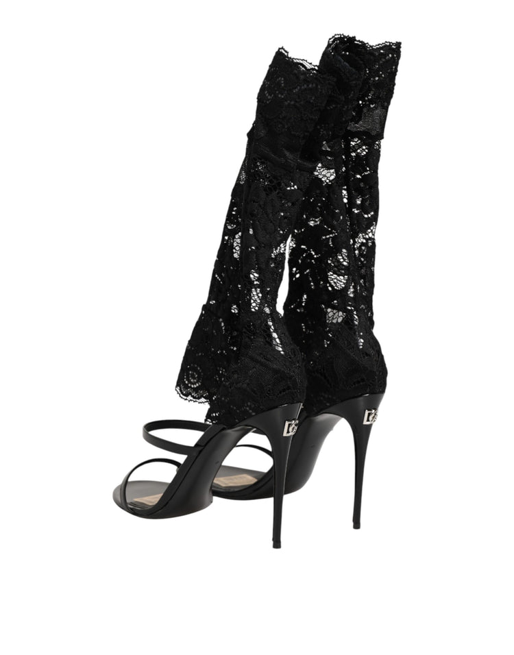 Black Floral Lace Heels SANDALS Shoes