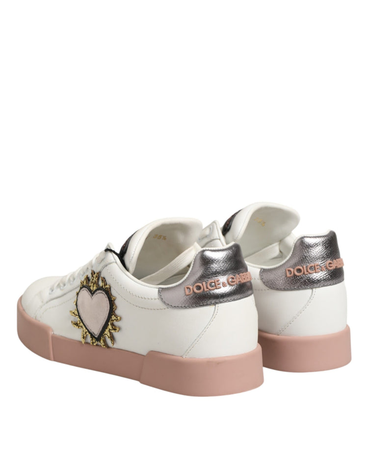 White Leather Sacred Heart Sneakers Shoes